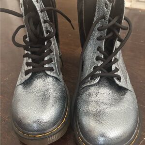 Dr. Martens Shiny Silver Kids Boots